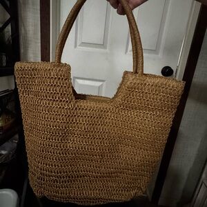 Woven Straw Tote Bag in Natural Brown - Unbranded